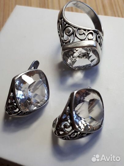 Серебро 925 проба, горный хрусталь