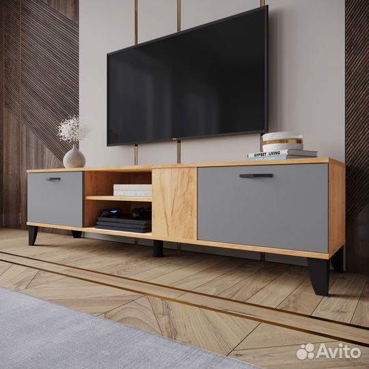 Тумба тв новая 1.7м белый/крафт/графит ikea-стиль