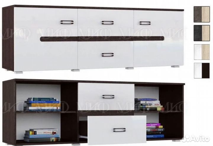 Тумба под тв белый глянец Ким