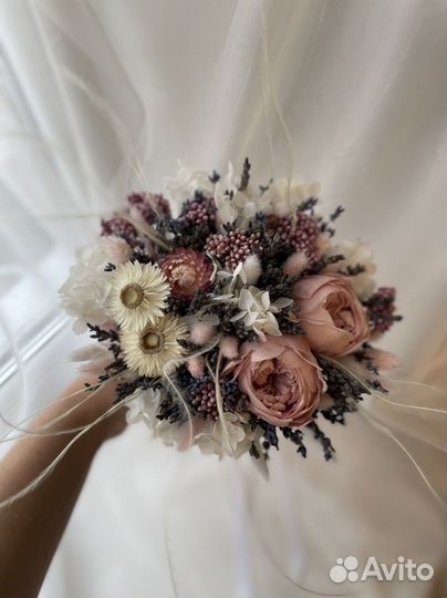 Свадебный букет с лавандой из сухоцветов