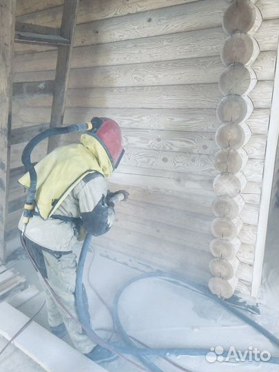 Шлифовка сруба пескоструем