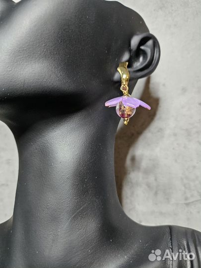 Серьги Первоцветы, муранское стекло