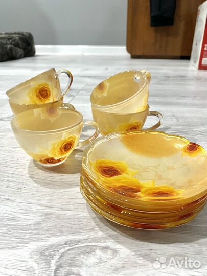 Чайный набор на 6 персон кружки + тарелки стекло