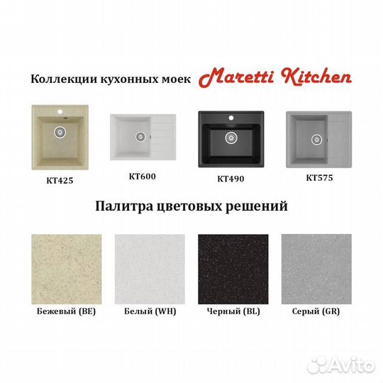 Мойка кухонная Maretti Kitchen KT490-WH белый, 49x42