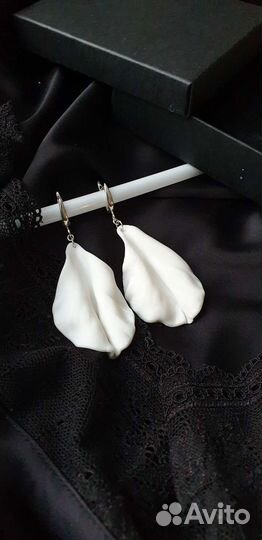 Серьги белые из фарфора, свадебные серьги серебро