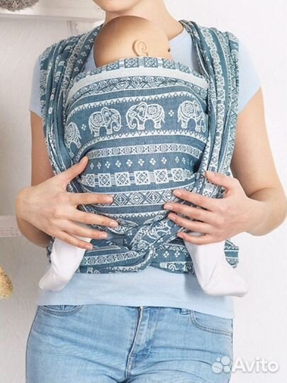 Слинг-шарф mums era, серо-голубой (слоны, 4,7 м)