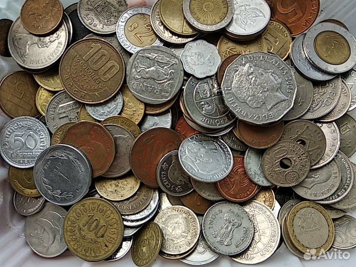 Иностранные монеты на вес, 1 кг, без повторов