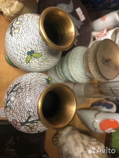 Ваза латунь,клуазоне