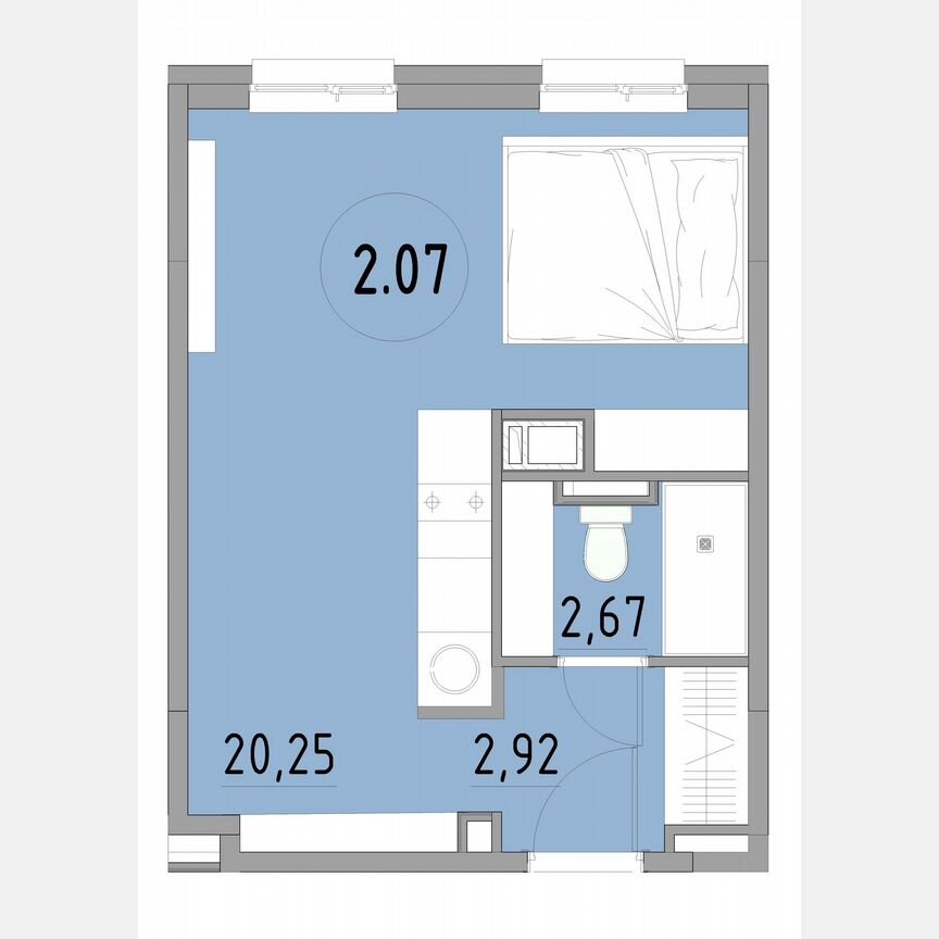 1-к. апартаменты, 25,8 м², 2/13 эт.