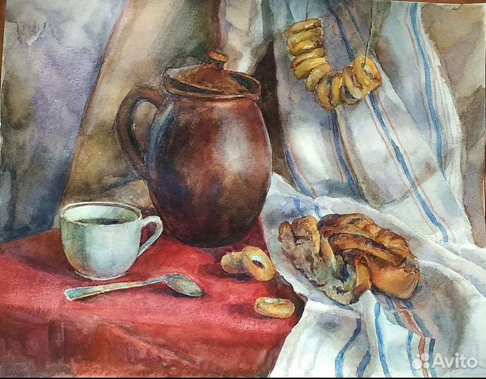 Натюрморт чайный акварелью