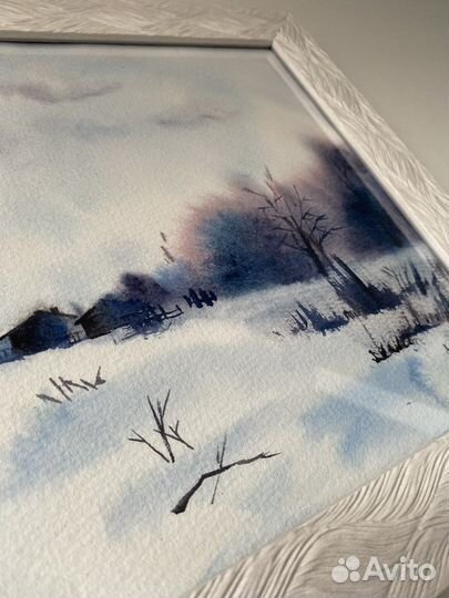 Картина акварелью «Зимний пейзаж»