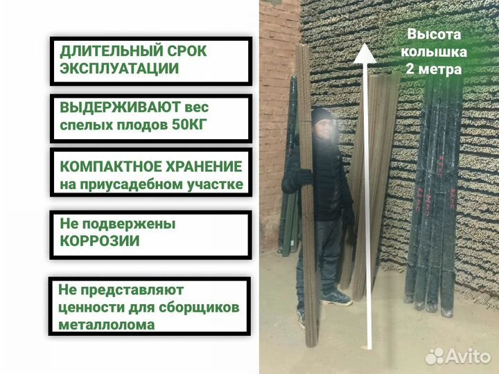 Колышки садовые 2м. д-р 12мм, для подвязки помидор