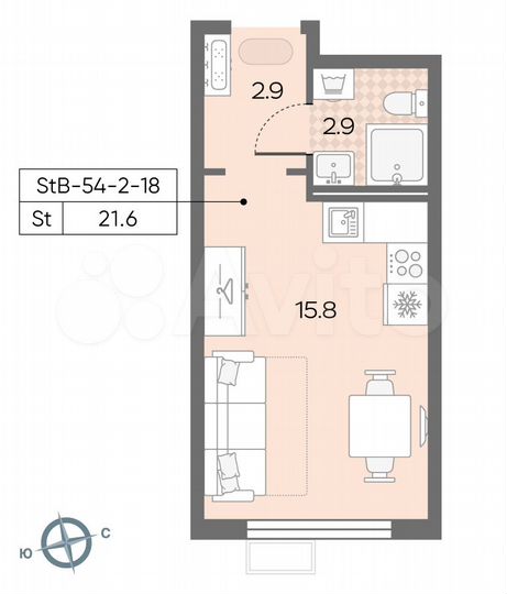 Квартира-студия, 21,6 м², 16/24 эт.