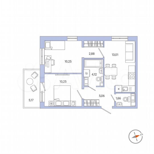 2-к. квартира, 48,8 м², 5/9 эт.