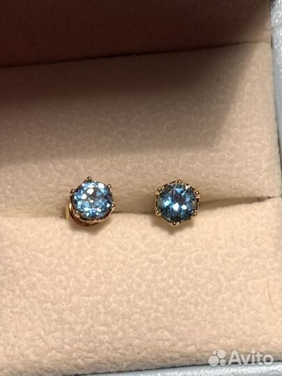 Серьги позолота с Топазами 1 ct