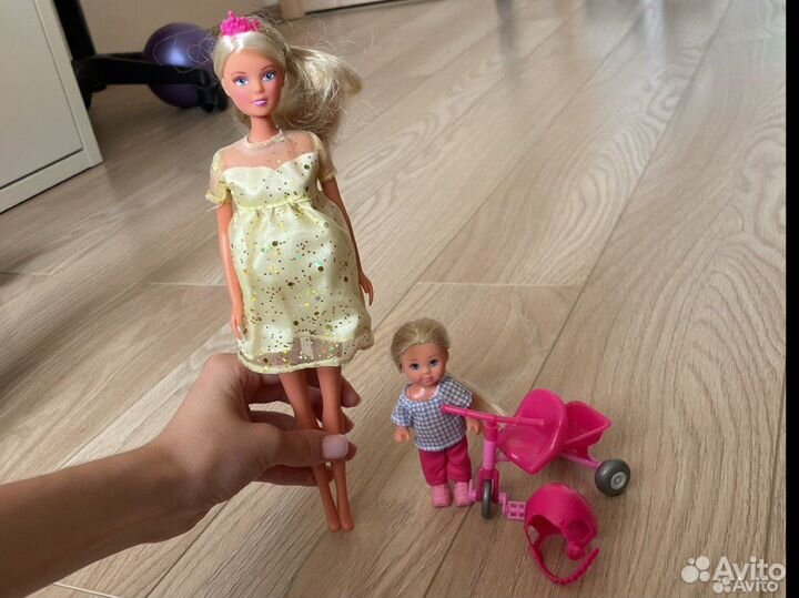 Кукла барби беременная+ребенок с велосипедом