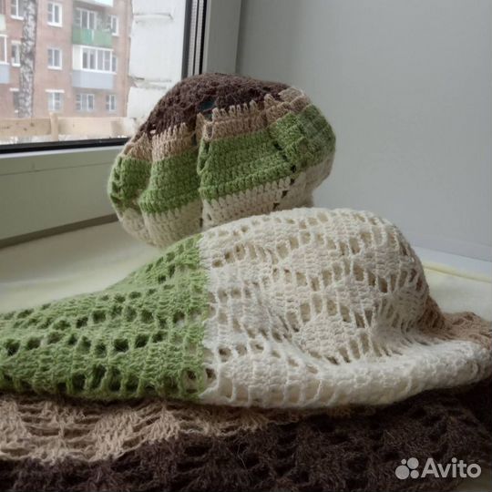 Шаль + бирет ручная работа крючок