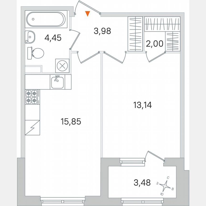 1-к. квартира, 41,2 м², 2/4 эт.
