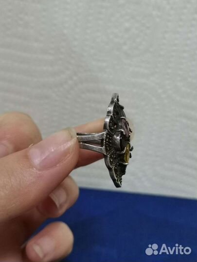 Красивая серебряная гарнитура: браслет и кольцо