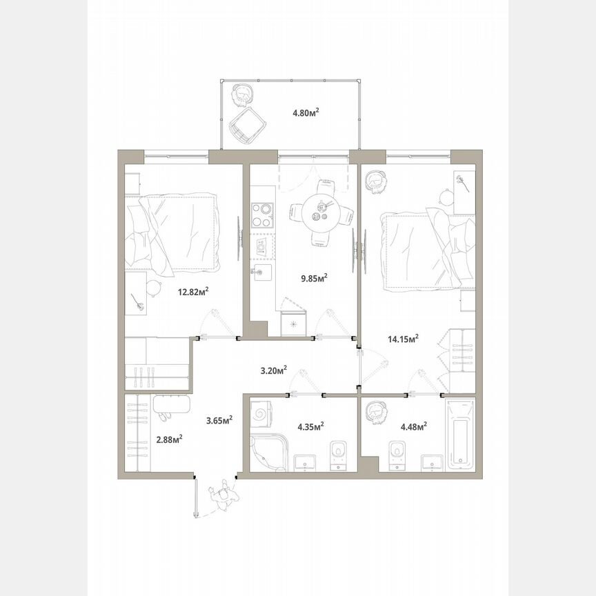 2-к. квартира, 56,8 м², 9/12 эт.