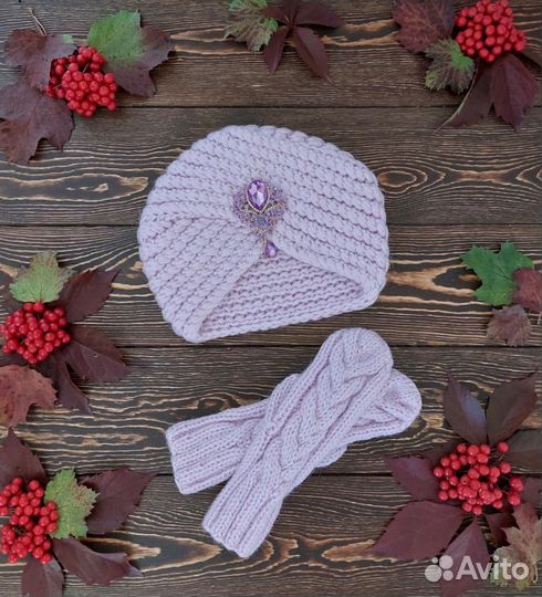 Шапочка чалма с варежками