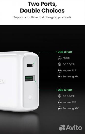 Сетевой адаптер Ugreen CD170 36W USB-C USB-А