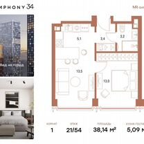 1-к. квартира, 38,1 м², 21/54 эт.