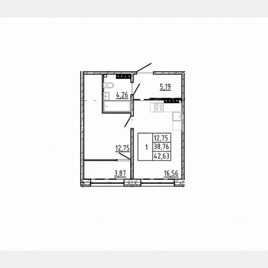 1-к. апартаменты, 42,6 м², 7/8 эт.