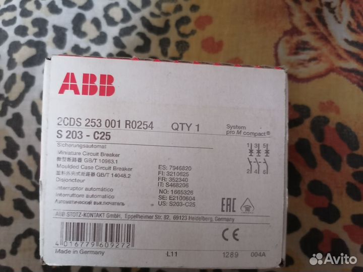 Автоматический выключатель abb 3 полюсной S203C25