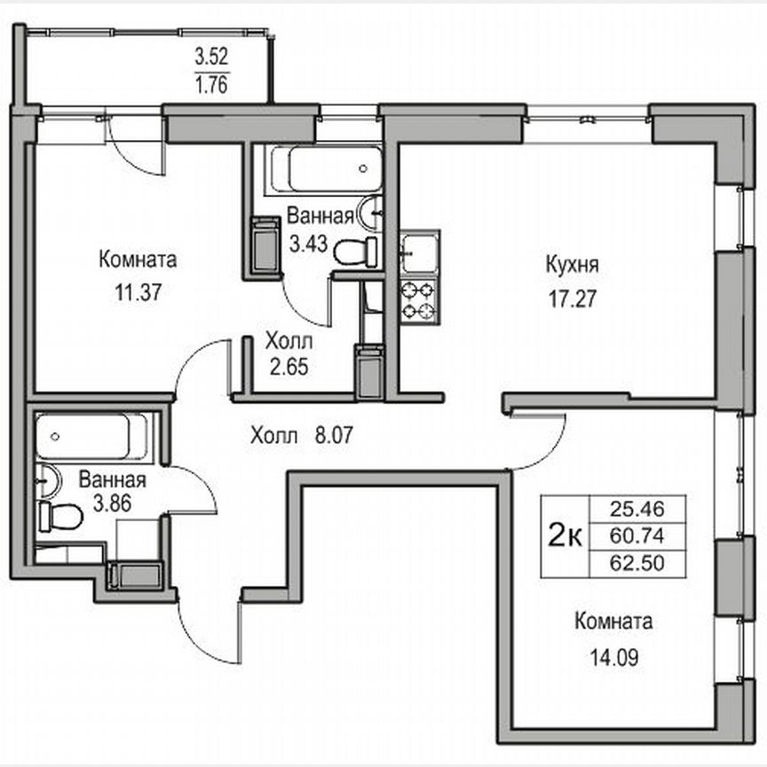2-к. квартира, 62,5 м², 10/23 эт.