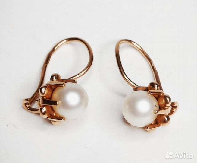 Золотые серьги 583пр. с жемчугом. СССР