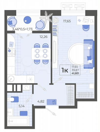 1-к. квартира, 41,6 м², 7/12 эт.