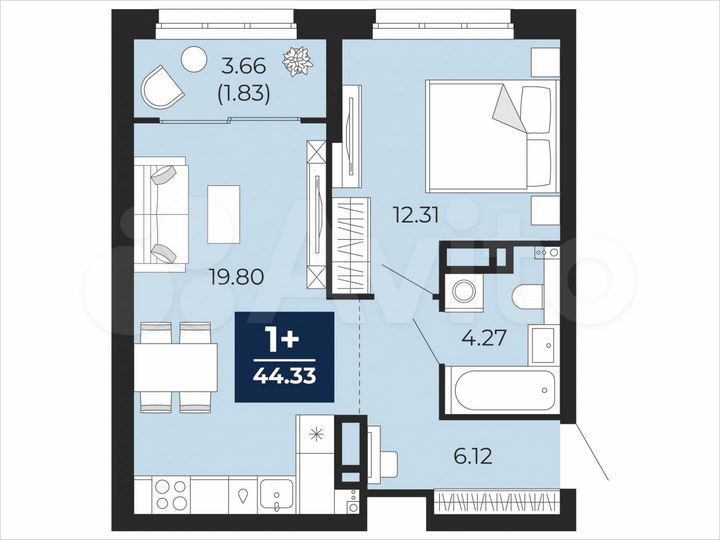 1-к. квартира, 44,3 м², 6/22 эт.