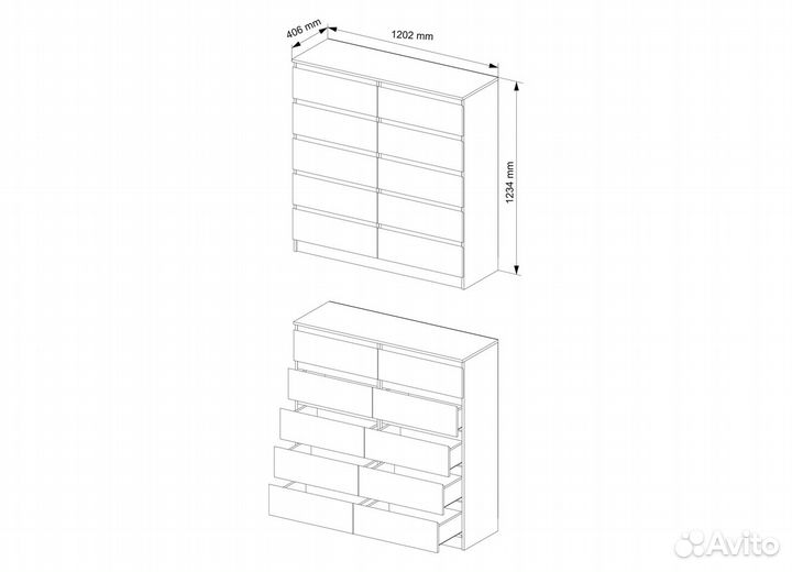 Комод белый 120см 10 ящиков