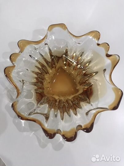 Ваза салатница гутное стекло Чехословакия