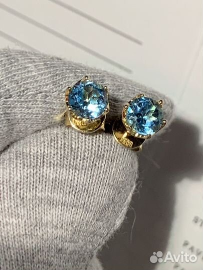 Серьги позолота с Топазами 1 ct