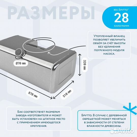 Бензобак с утопленным фланцем 120л вместо пластика