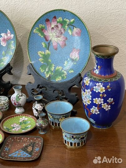 Тарелка блюдце Ваза Эмаль Клуазоне Бронза