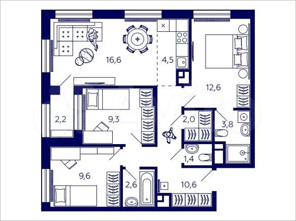 3-к. квартира, 74 м², 17/32 эт.