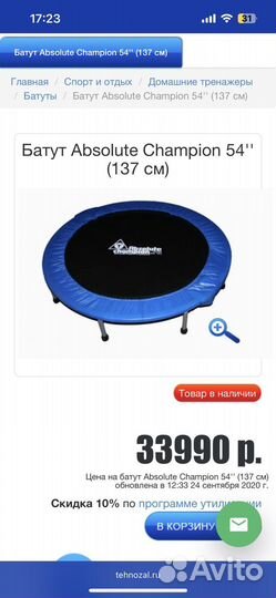 Батут Absolute Champion 54'' (137 см)