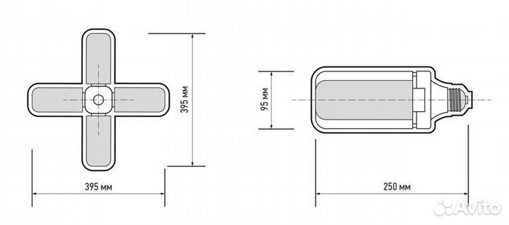 Лампа светодиодная PPG T95-4p agro 36Вт FR E27 4 лепестка с поворотом 90град. для растений красн. 65