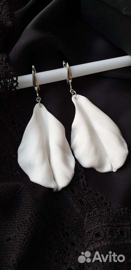 Серьги белые из фарфора, свадебные серьги серебро