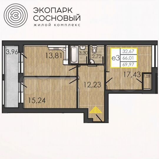 2-к. квартира, 65,9 м², 1/4 эт.