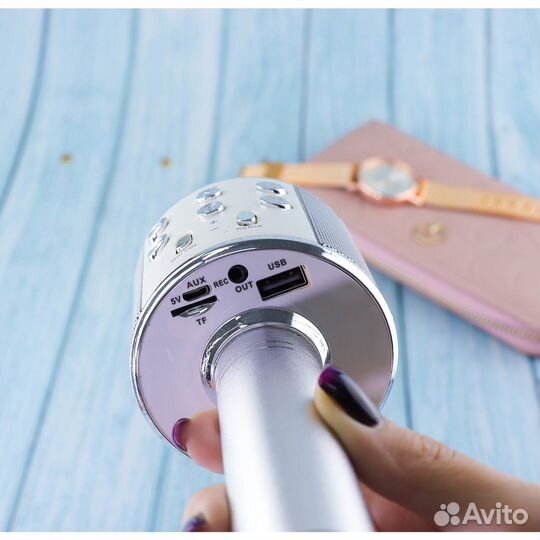 Караоке микрофон колонка серебро