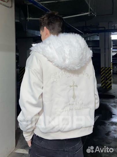 Зип худи с мехом type Chrome Hearts