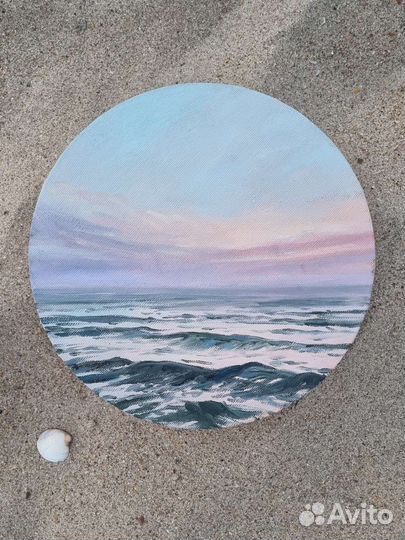 Картина на круглом холсте.Морской пейзаж.пейзаж