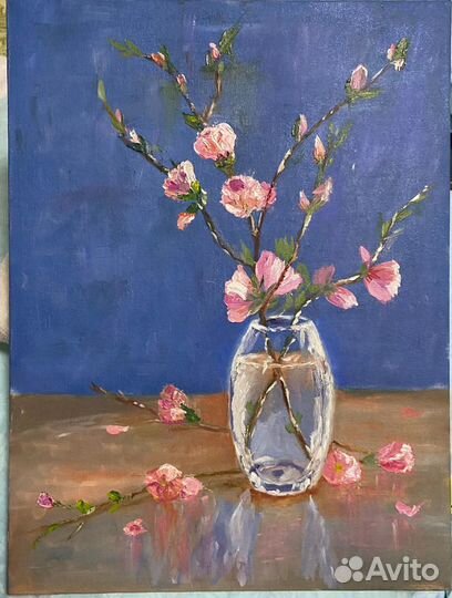 Картина маслом на холсте цветы в вазе
