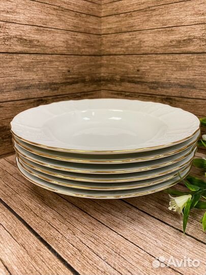 Набор глубоких тарелок «Отводка золото» 23см. 6шт