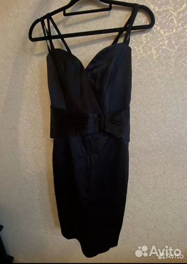 Черное атласное платье размер XS-S