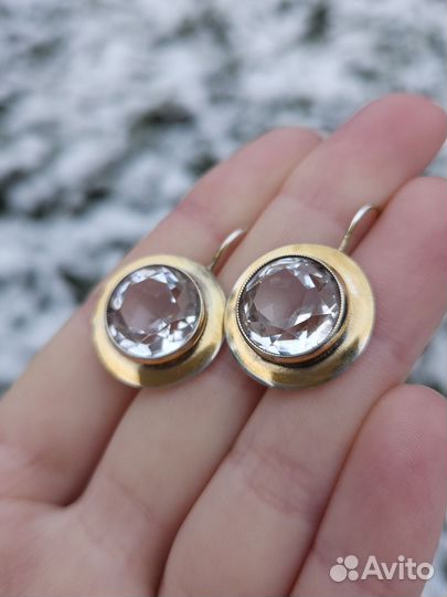 Серьги, брошь, СССР, серебро 875, горный хрусталь